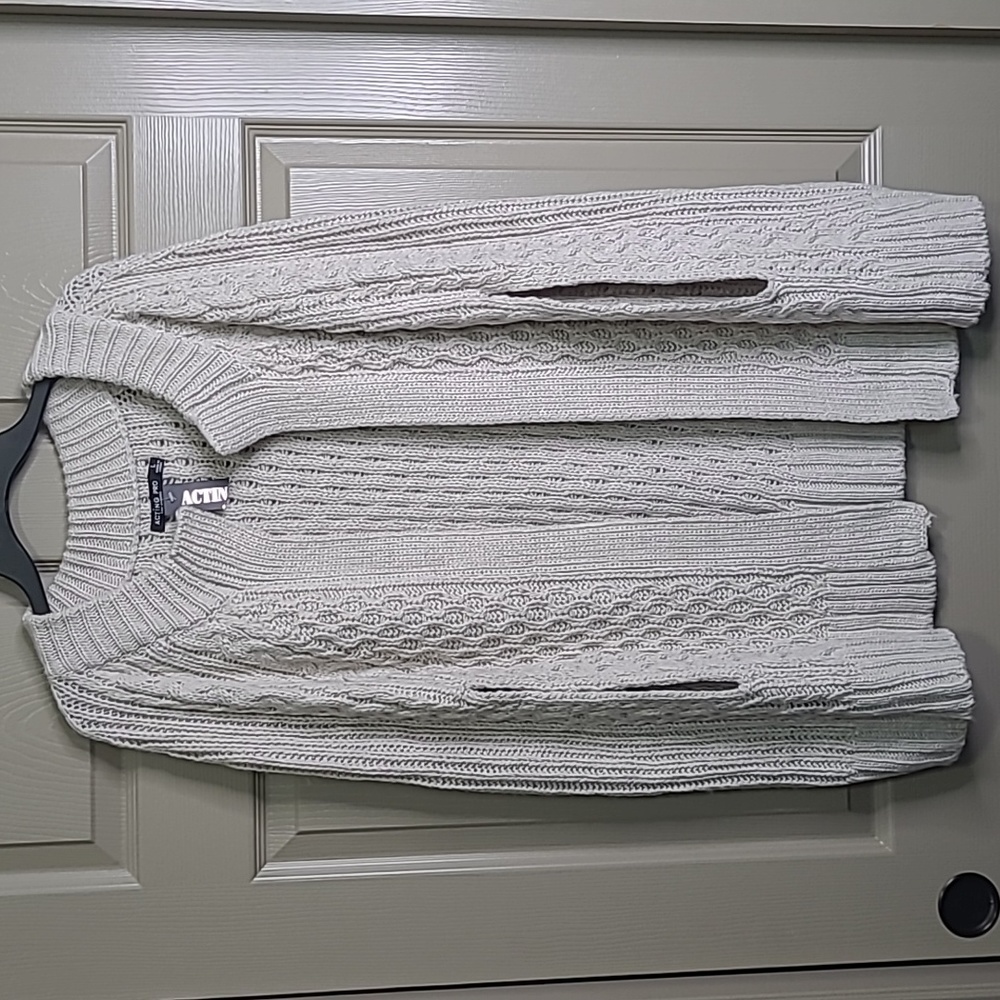 NWT Acting pro cable knit open front slit arm hole wool blend cardigan Large